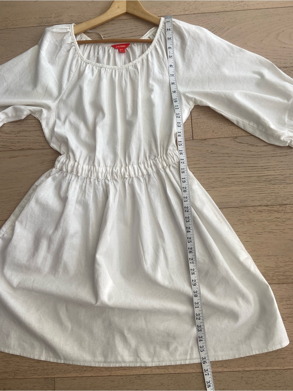 White Linen Cotton Mini Summer Dress Medium Ruched Waist Pockets NWOT - Picture 7 of 7